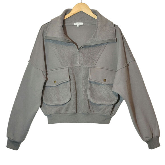 Aemi + Co Gray Half Zip Sweatshirt Exposed Seams Trendy Fall Streetwear Cozy S - Picture 2 of 15